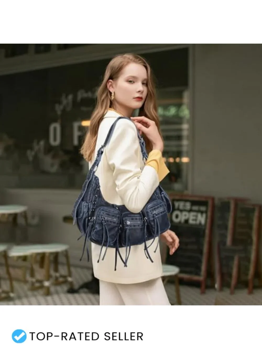 Vegan Leather Hobo Shoulder Bag Multi Pocket Satchel with Strap